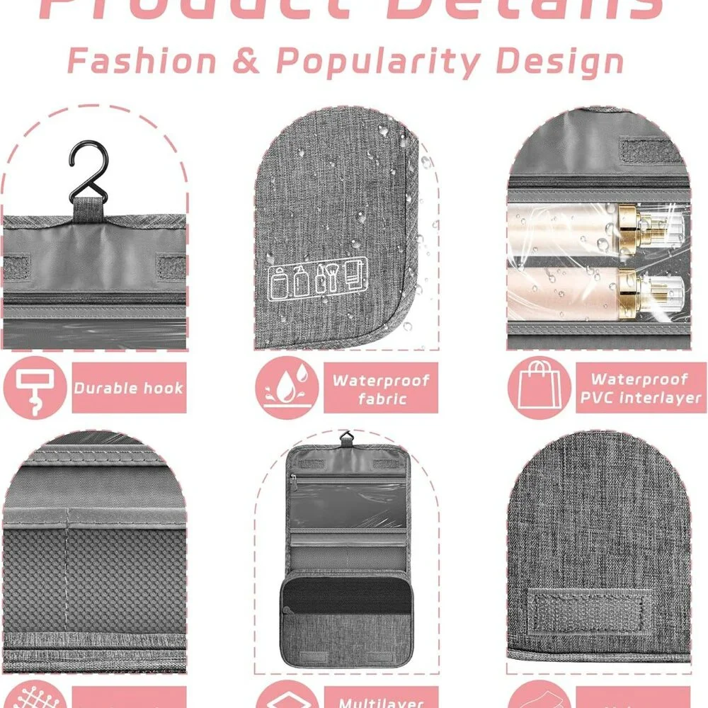 Travel Bag Toiletry Bag w Hanging Hook Waterproof Shower Bathroom Shaving‎ etc